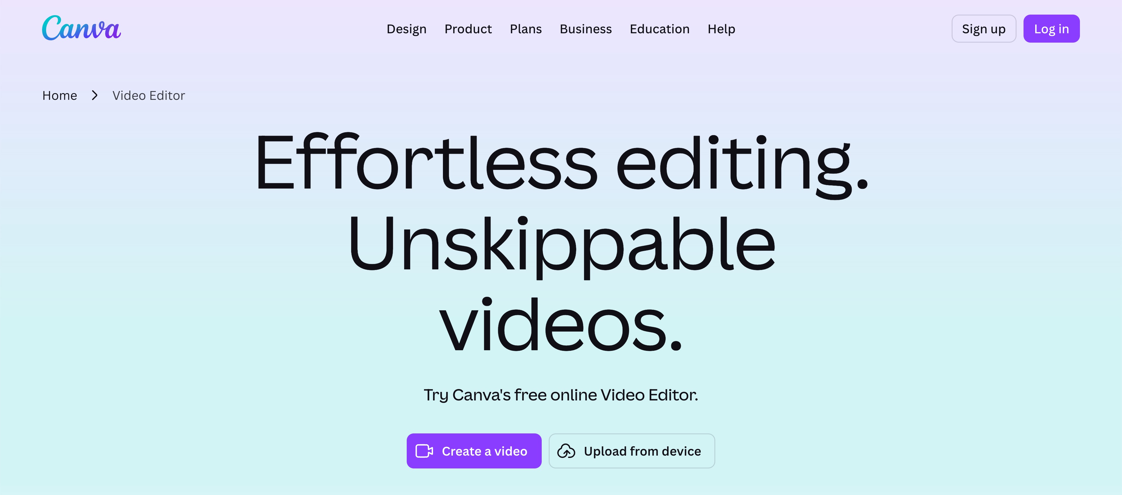 Canva video editor official website interface screenshot