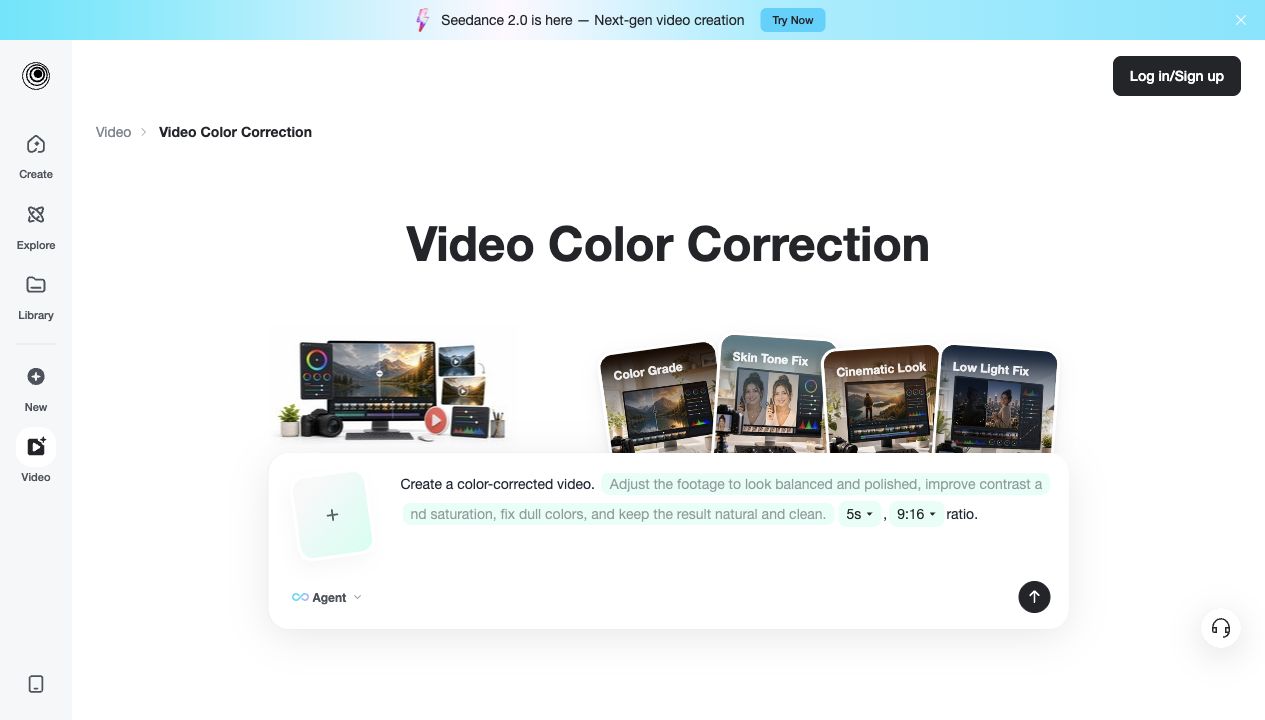 insMind AI video color correction prompt interface