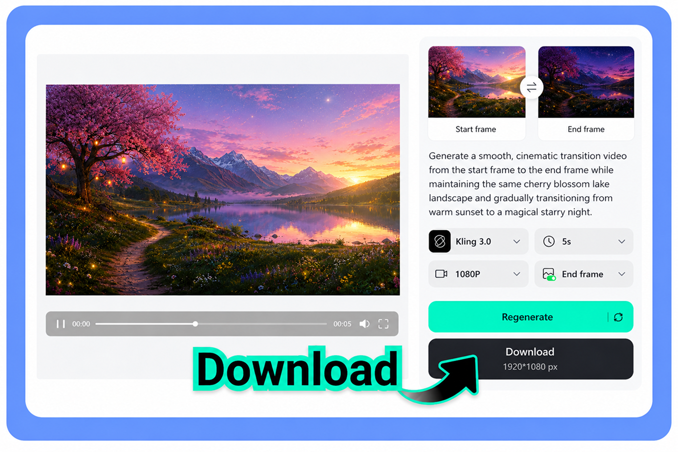 Upload start and end frames for Kling AI video