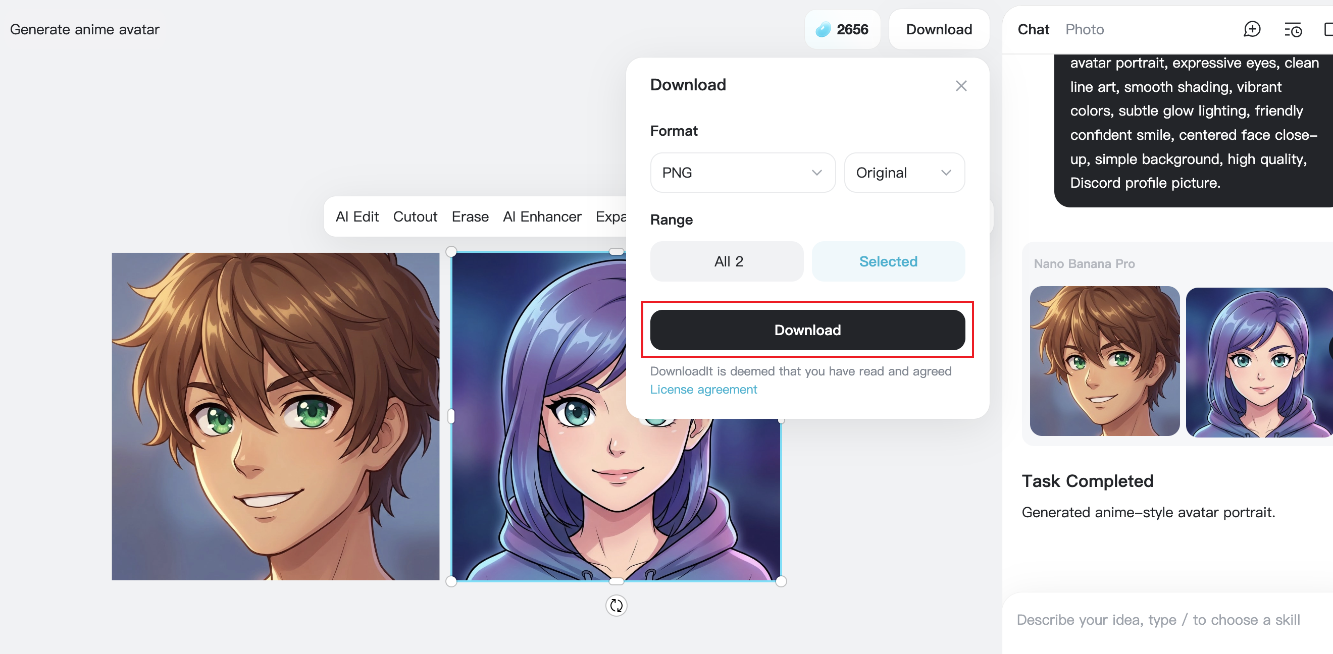 The final step is downloading your design on insMind