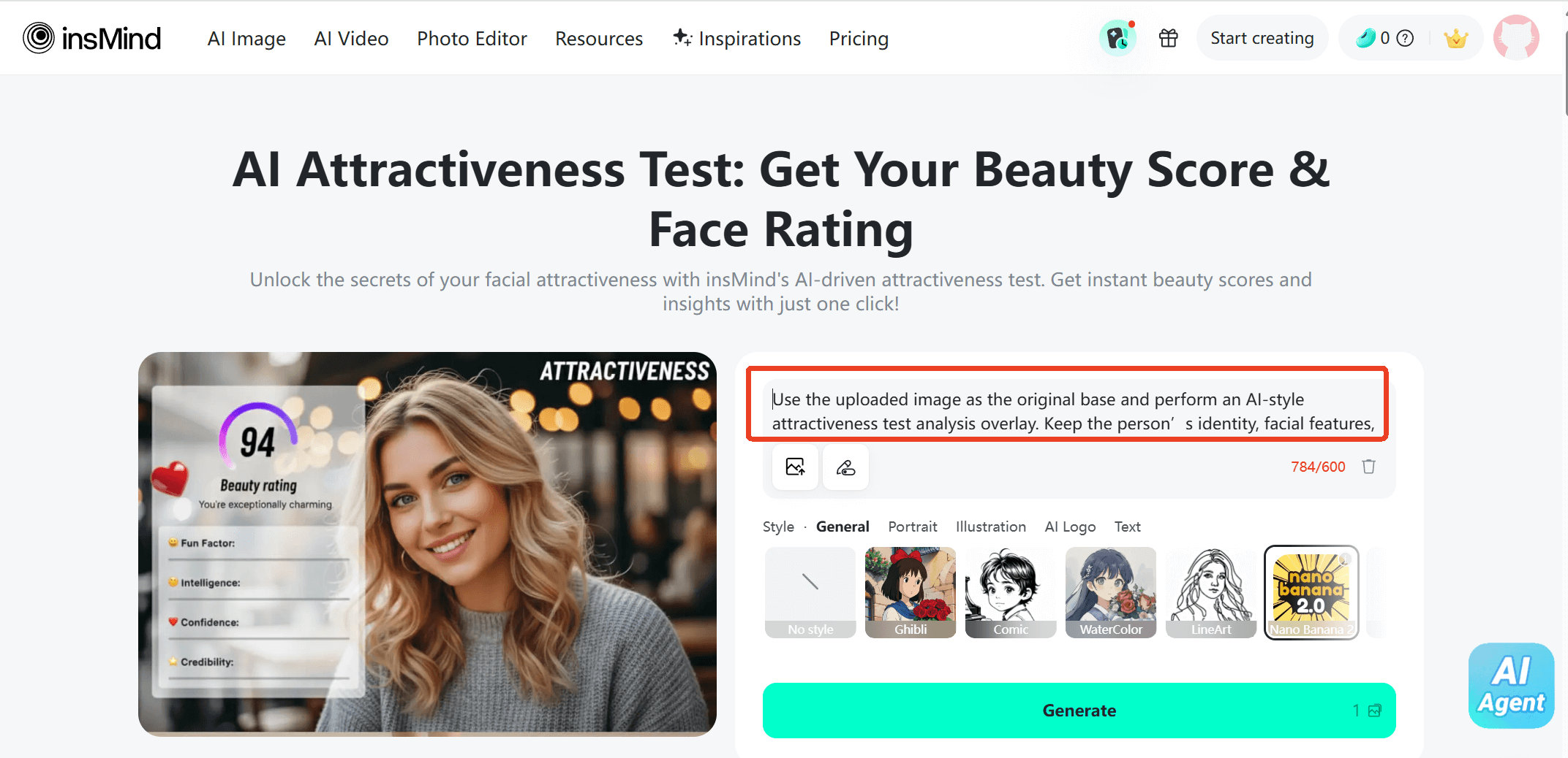 Step 2: Enter the AI Attractiveness Test Prompt