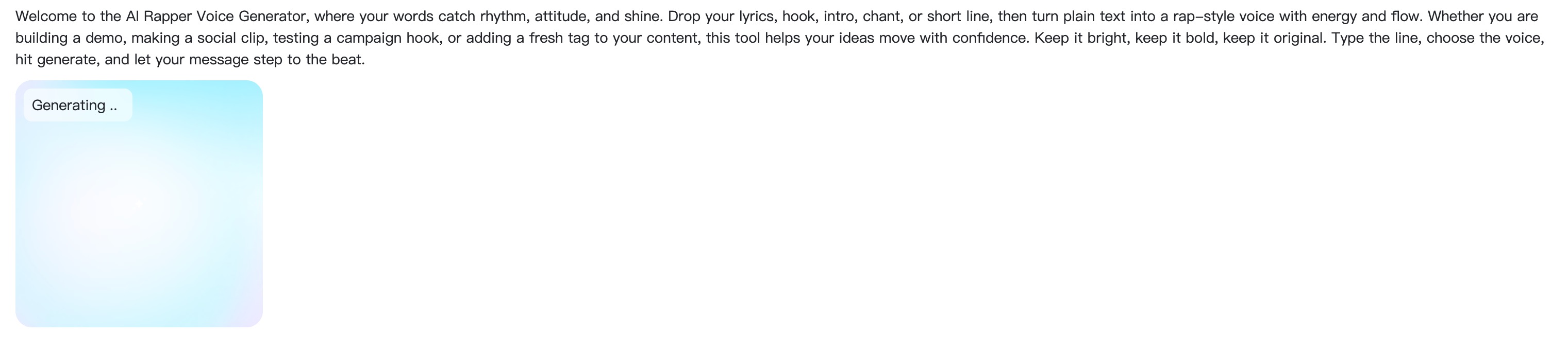 Generate AI Rapper Voice insMind audio task showing the Generating status