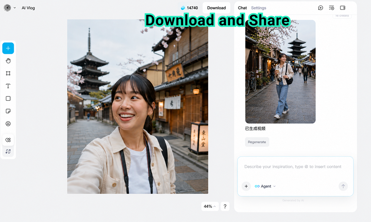 Download AI Vlog Download and share the finished AI vlog