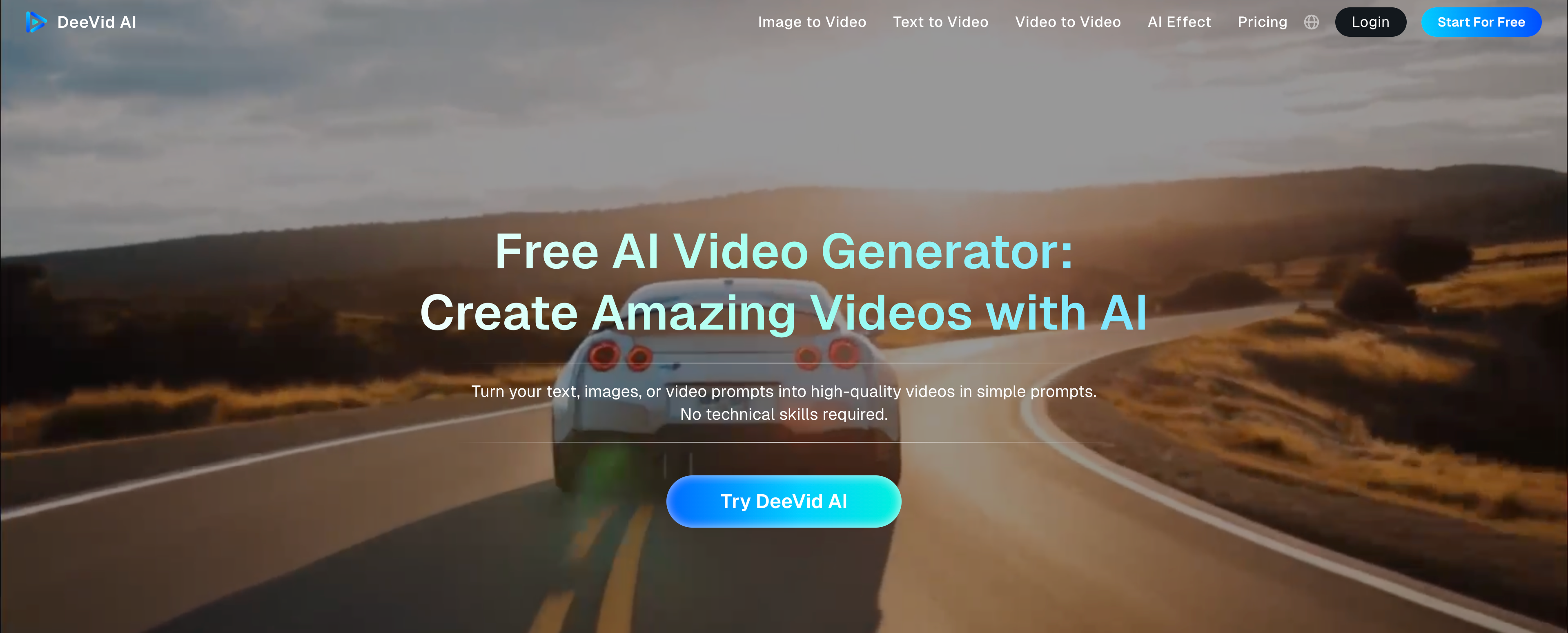 DeeVid AI video generator homepage for flexible highlight video creation