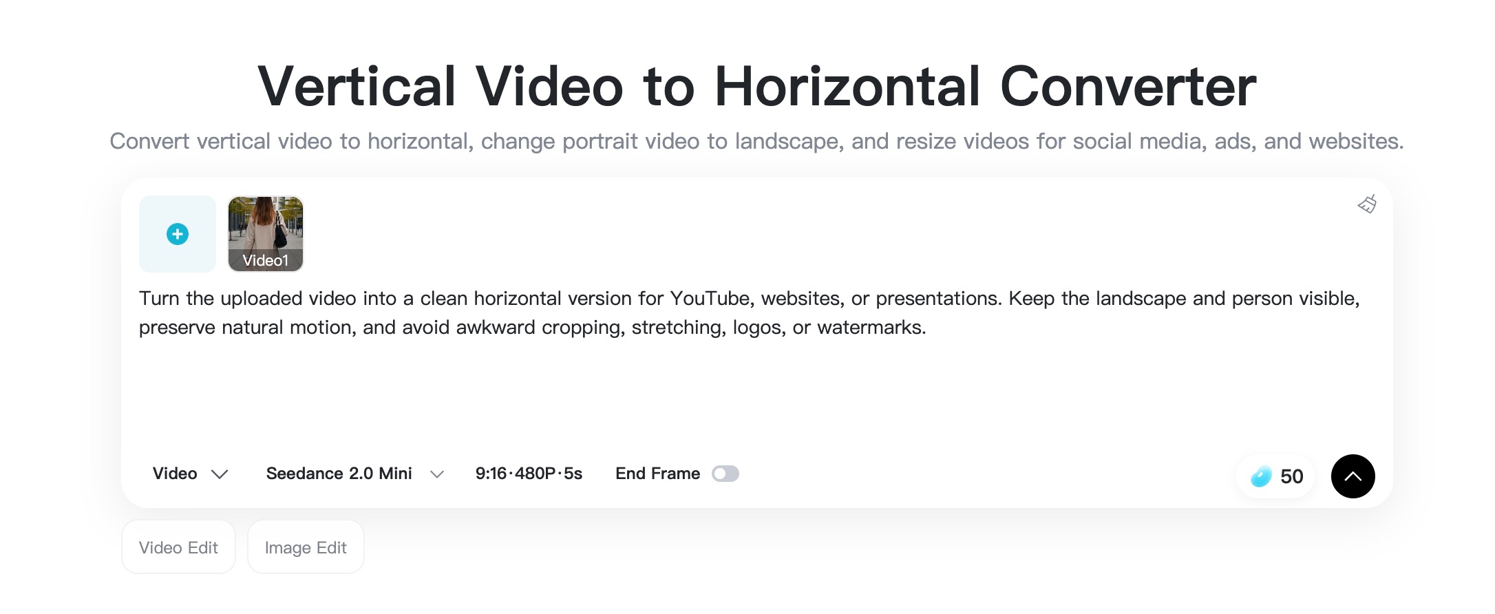 Convert vertical video to horizontal with insMind