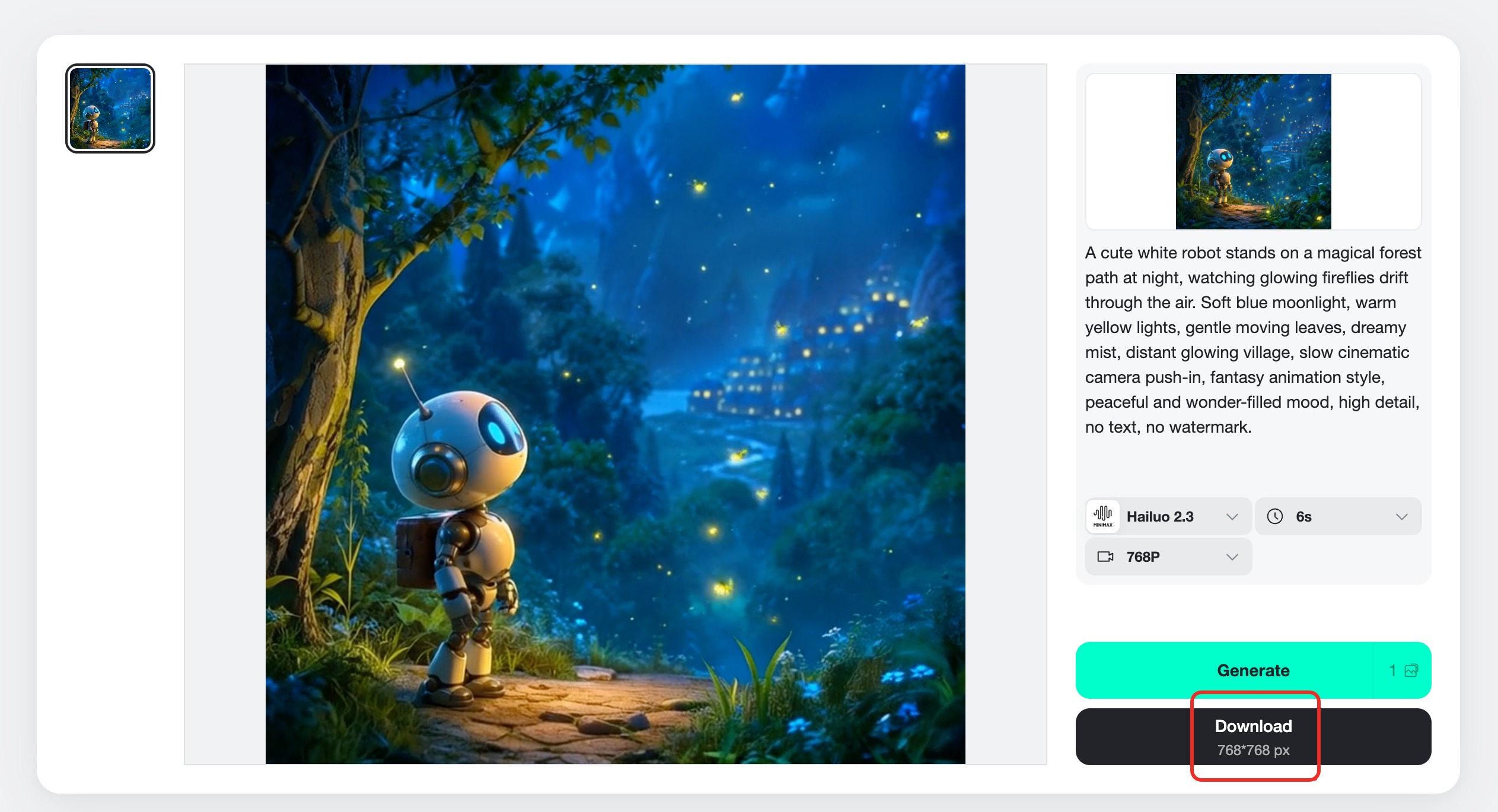 Download AI Video The download button is highlighted after the AI video is generated.