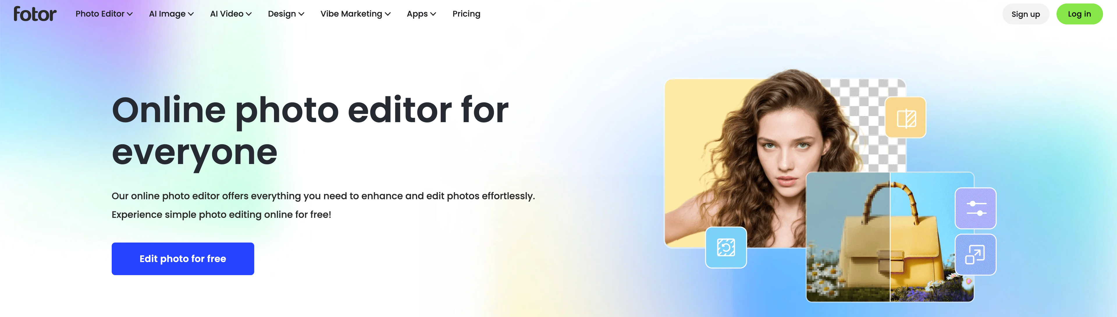 Fotor homepage featuring its online photo editing workspace.