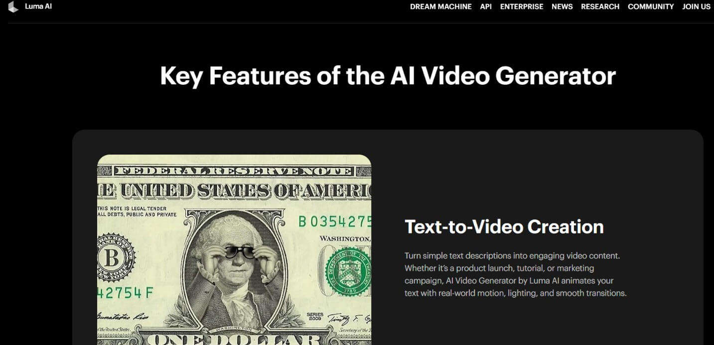 Luma AI Realistic Video Scenes Generate smooth and lifelike AI video environments