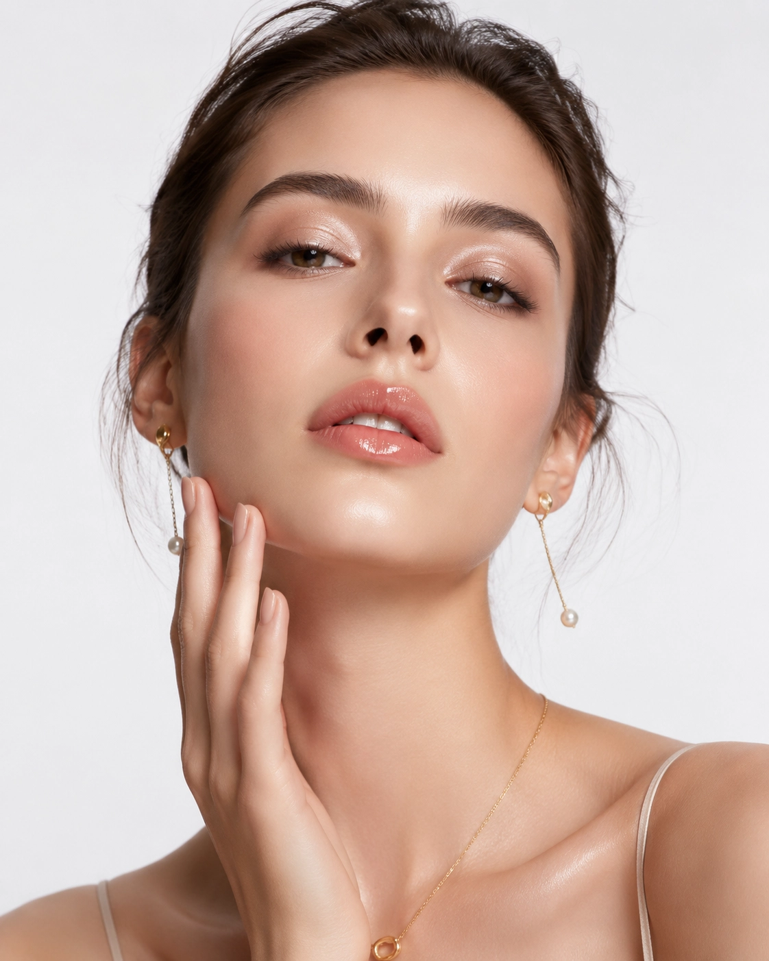Beauty portrait with bright polished studio lighting.