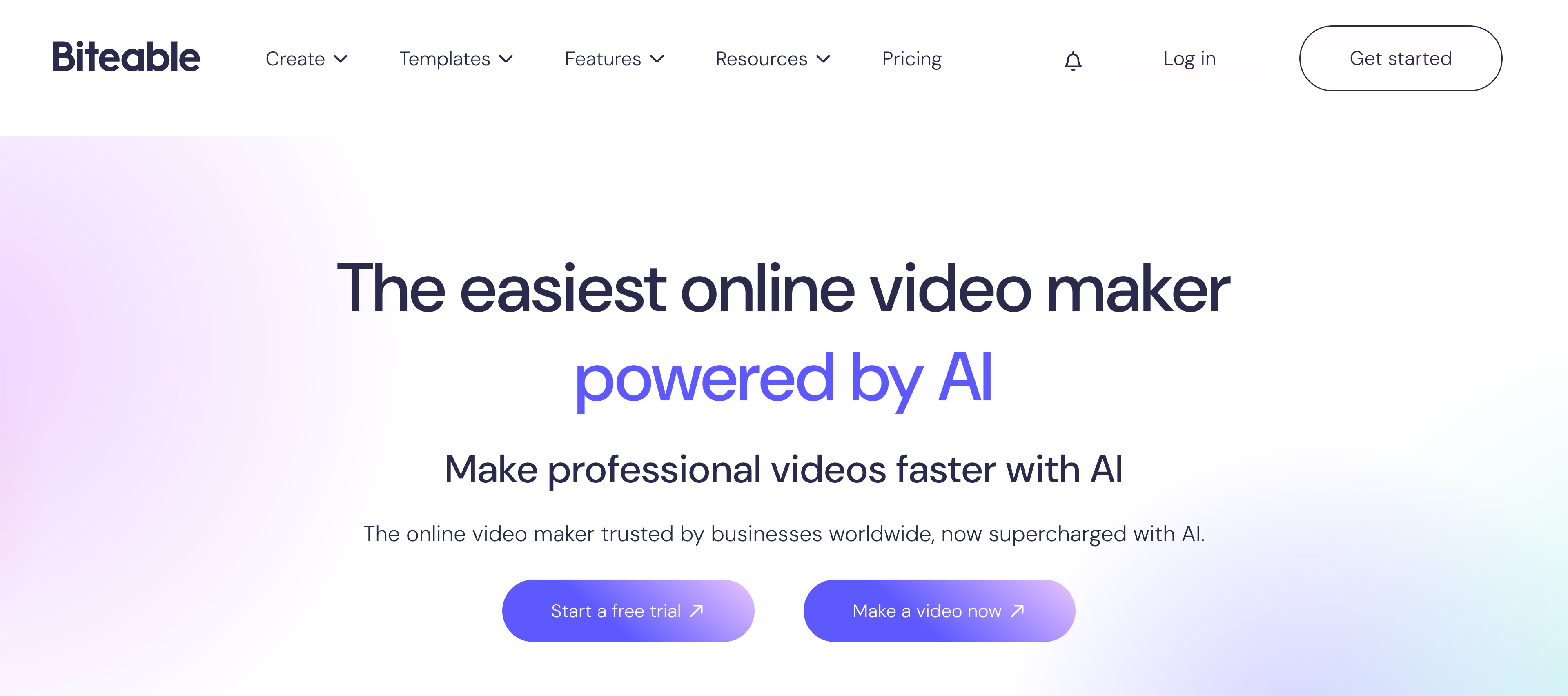 Biteable Interface Biteable AI online video maker homepage screenshot