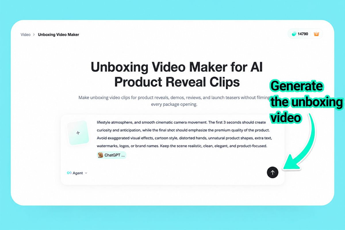 Generate Unboxing Video Generate a product reveal unboxing video with AI