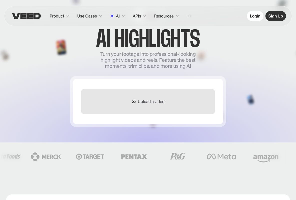 VEED AI highlights video upload interface