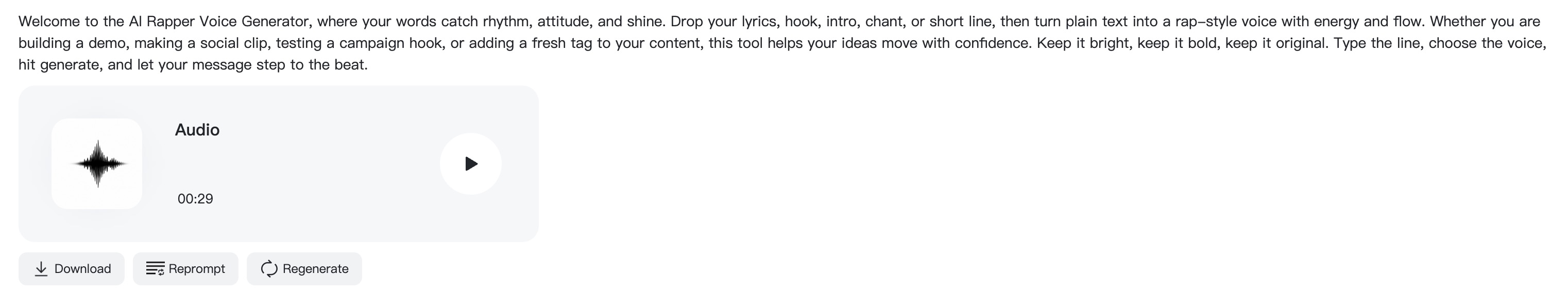 Preview and Download Rap Audio Completed insMind audio with download and regenerate controls