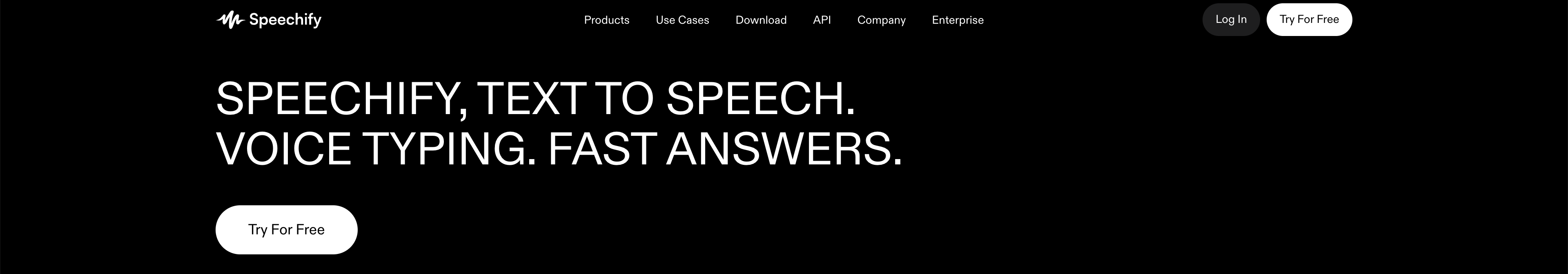 Speechify Text to Speech Homepage Speechify homepage presenting text-to-speech and voice typing tools.
