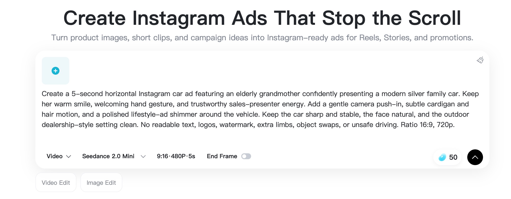 Write Instagram Ad Prompt Prompt field for creating an Instagram ad video template