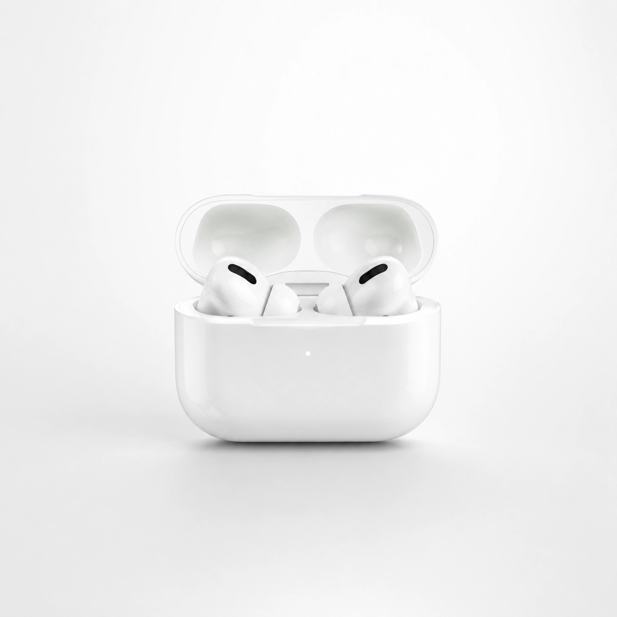 Wireless earbuds in clean high-key ecommerce lighting.