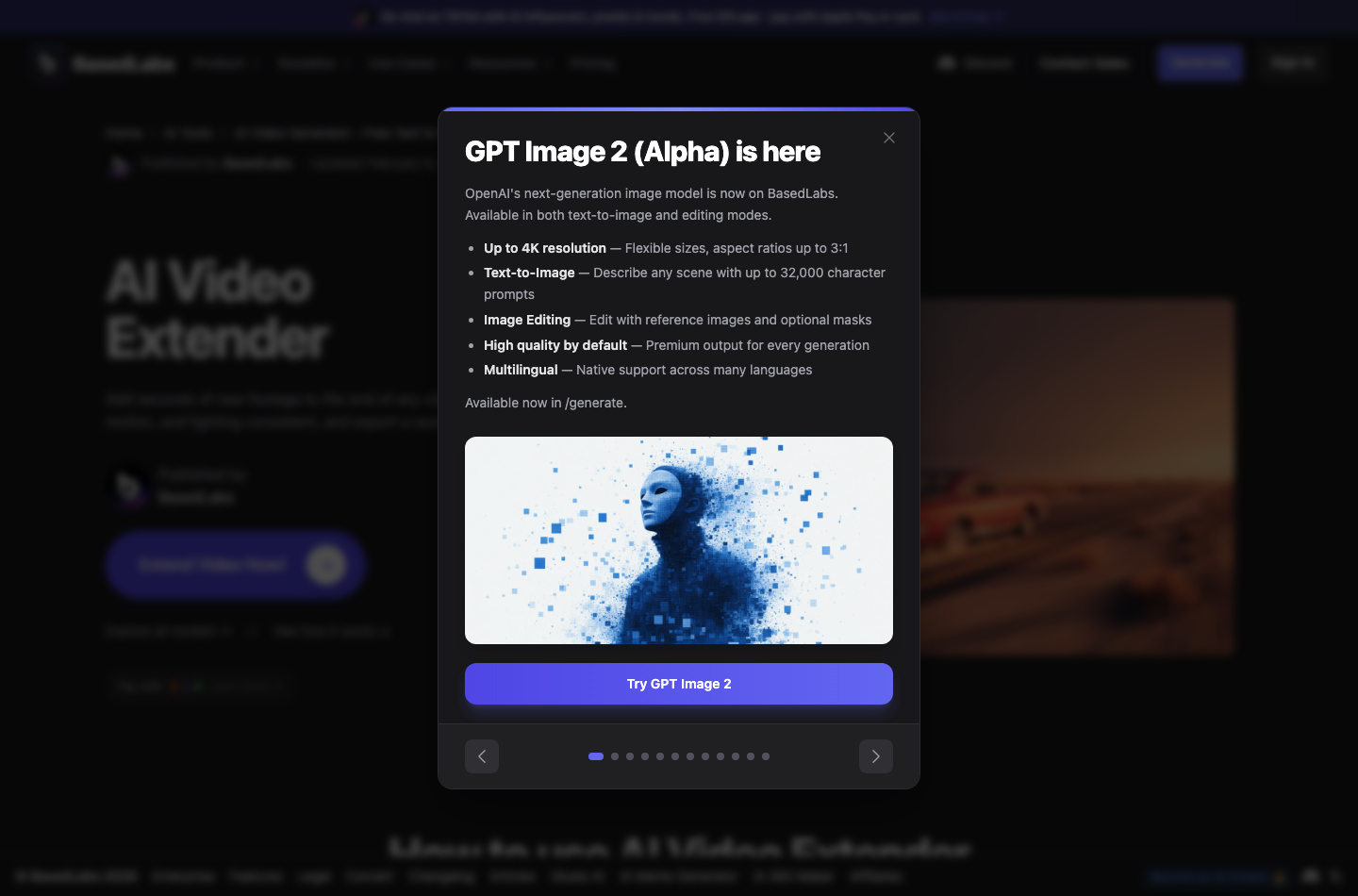 BasedLabs Video Extender BasedLabs AI video extender tool page