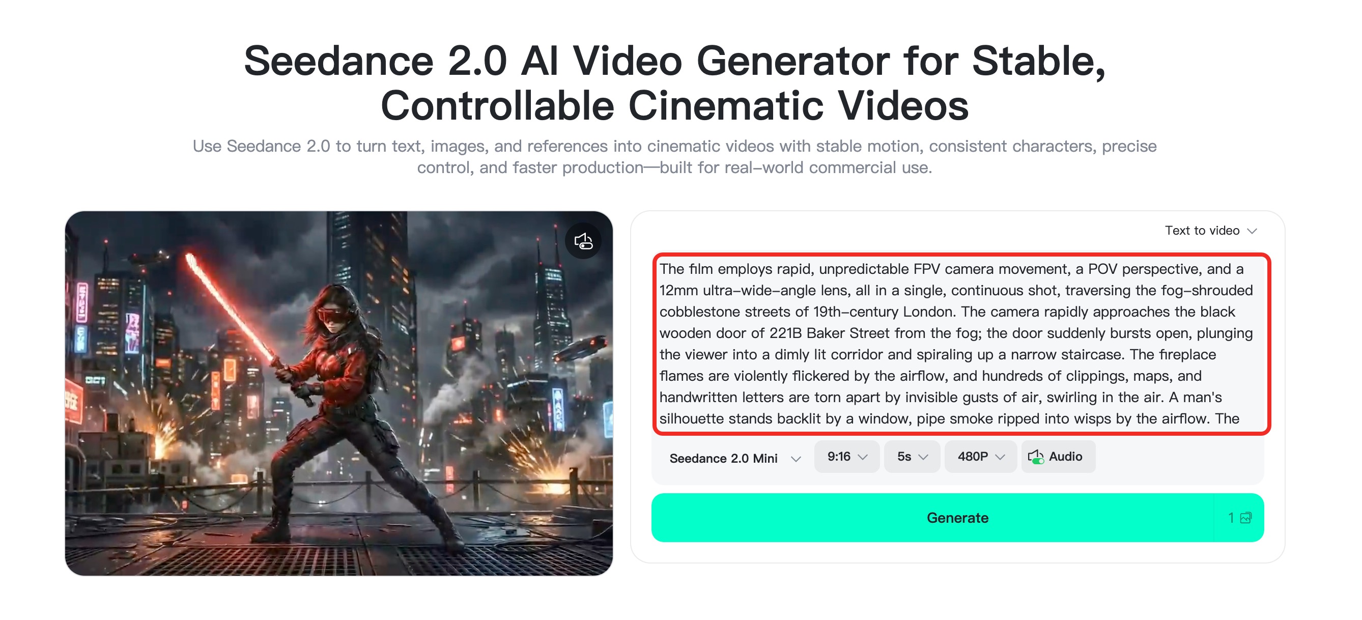 Paste a Seedance 2.0 Mini prompt into insMind