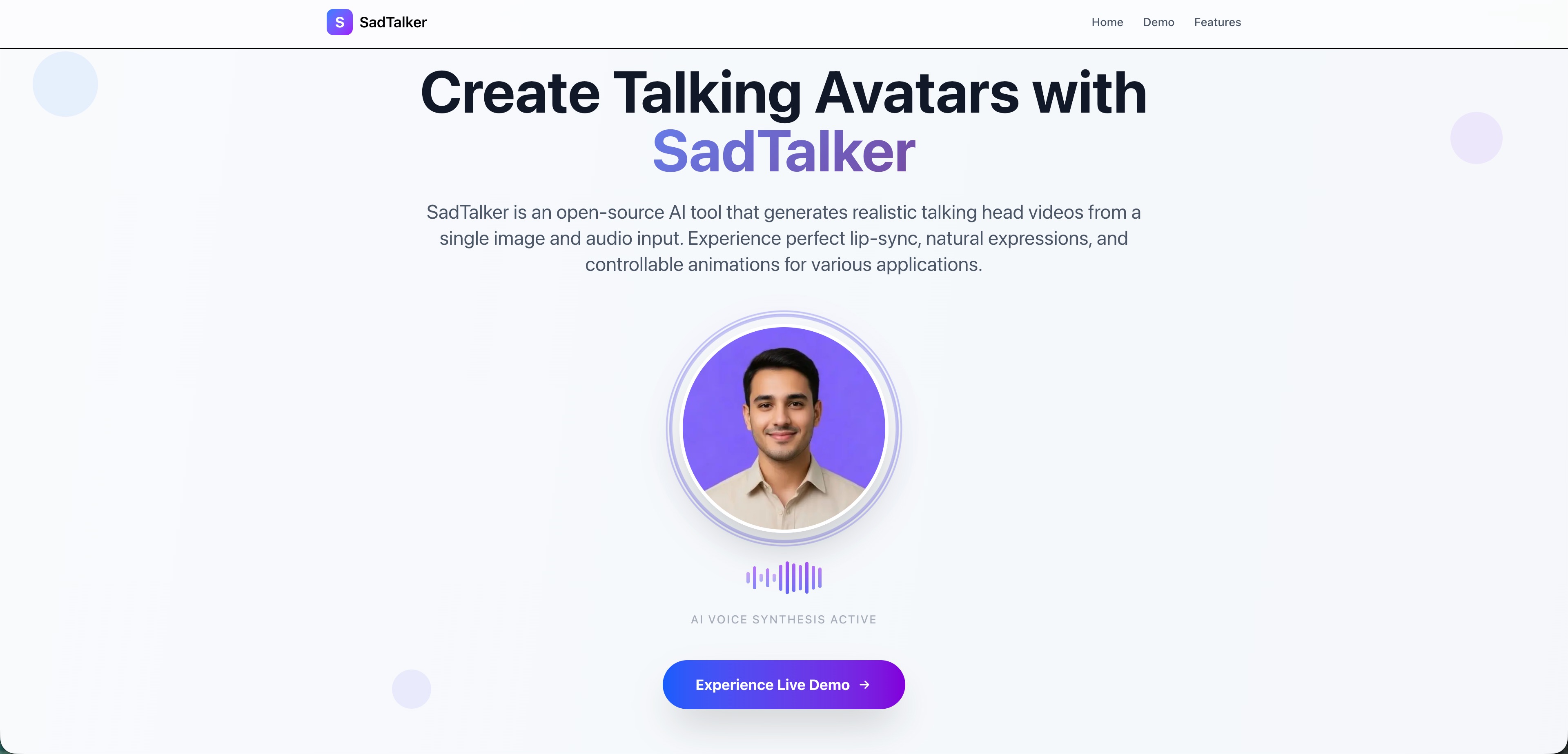 SadTalker official website interface screenshot