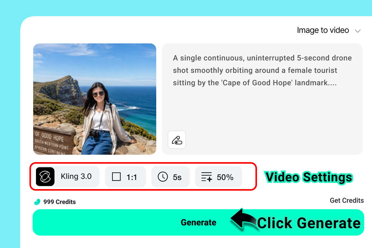 Choose video settings and generate a travel clip